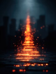 Glowing Pathway Through Mystical Landscape: Ethereal Lighting in Surreal Fantasy Realm with Enchanting Sparkle Trails