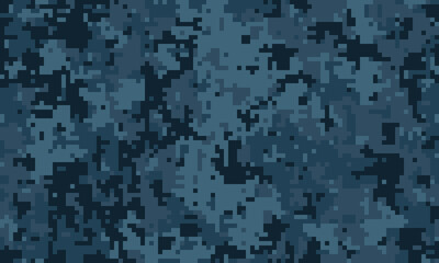 Abstract digital camouflage pattern in shades of blue. Ideal for backgrounds, textiles, or militarythemed designs.  Seamless texture with pixelated effect.