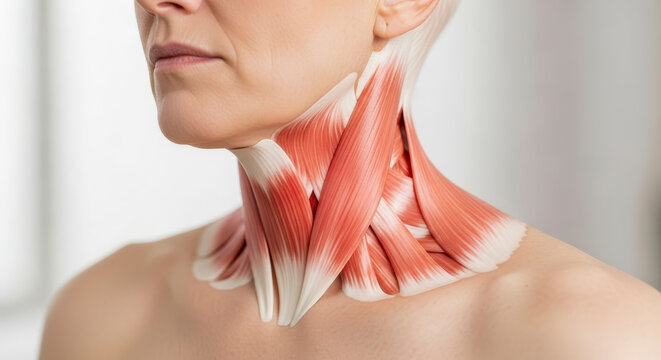 Anatomical Illustration of Human Neck Muscles Showing Sternocleidomastoid and Trapezius Muscles