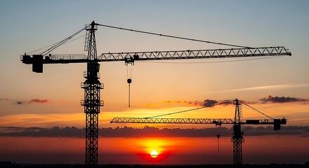 Construction Cranes at Sunset.
