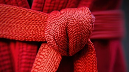 Close-up of a vibrant red martial arts belt