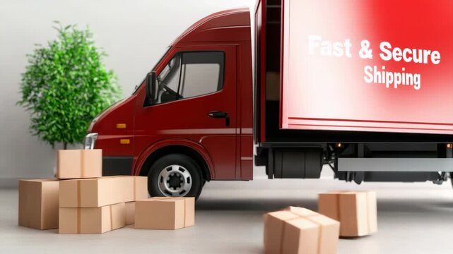 Delivery van offloading boxes near greenery for fast secure shipping