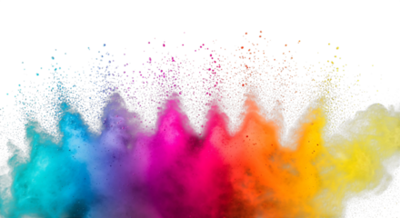 Explosion of vibrant colored powder against a transparent background