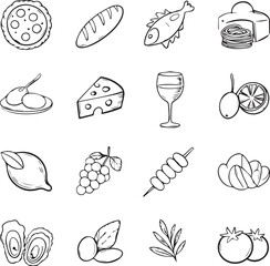 Hand Drawn Mediterranean Food Ingredients Doodle Set