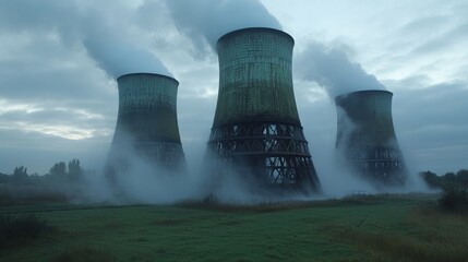 Industrial Cooling Towers Emitting Smoke