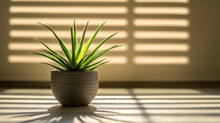 Small potted succulent plant in warm sunlight