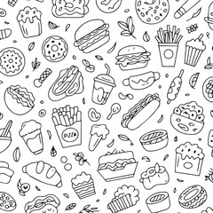 Monochrome Fast Food Icon Bundle Illustration Set