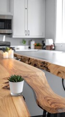 Modern kitchen island with live edge wood
