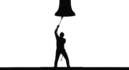 Bell ringing silhouette illustration, traditional alert and ritual gesture concept artwork for lifestyle, culture, and symbolic design