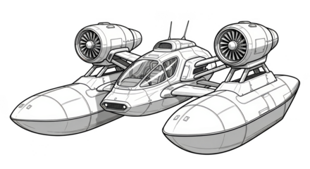 Futuristic airship floats on twin hulls