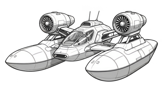 Futuristic airship floats on twin hulls