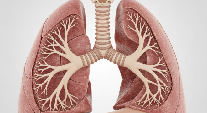Anatomical illustration of the human respiratory system and lungs
