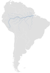 Amazon river system – rivers vector map of South America highlighting main stem and primary tributaries (LCC, scaled by river size, PPT-compatible, multi-layered & fully editable)