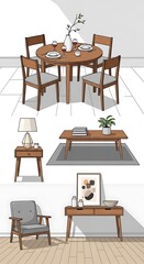 Modern Wooden Furniture Arrangement.