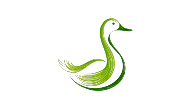Artistic green duck illustration with a transparent background for design