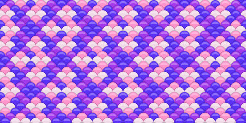 Vibrant seamless pattern of overlapping scales in pink, purple, and white.  Perfect for textile design, website backgrounds, or any project needing a playful, feminine touch.