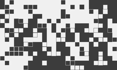 Abstract monochrome pixel art background.  A dynamic interplay of black and white squares creates a visually striking, modern design.