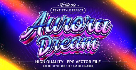 Editable text effect vector - Aurora Dreams, with dreamy gradient colors, soft glow, and ethereal style. Perfect for fantasy, night sky, or inspirational design themes.