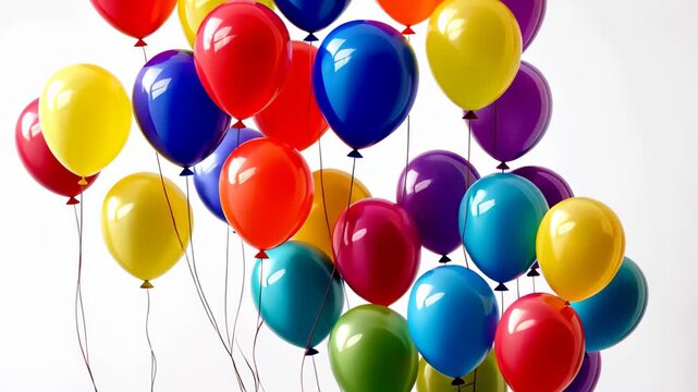 Floating Balloons in the Sky: A vibrant and cheerful bunch of helium-filled balloons, each a different hue, gently floats in the air, creating a festive and joyful atmosphere.