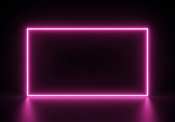 Glowing pink neon frame on dark background. This rectangular neon sign with soft light offers ample copy space. Perfect for modern banners, party invitations, and stylish, futuristic designs.