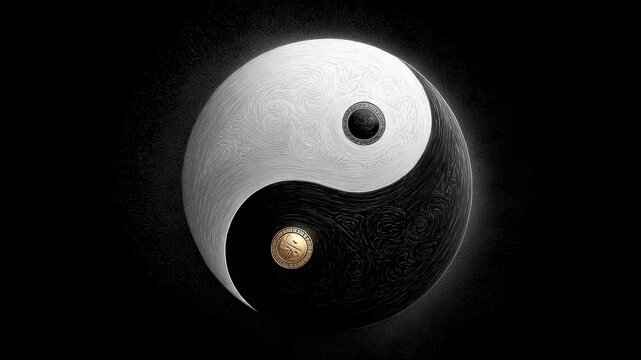 Black and White Taijitu Rotating to Interpret Yin Yang Balance