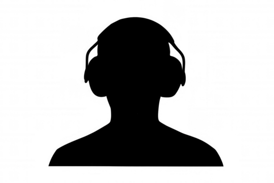 Person silhouette wearing headphones listening to music or podcast, anonymous avatar profile icon - Powered by Adobe