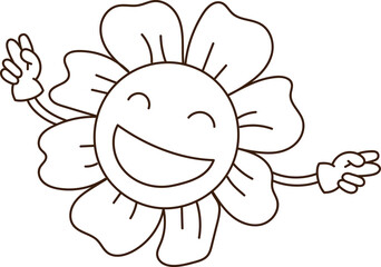 Smiling Flower with Arms Outline