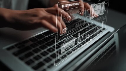 Smart interface showing electric vehicle performance, battery system, power control, charging status, and integration with renewable and grid-based energy sources Marrow - Powered by Adobe