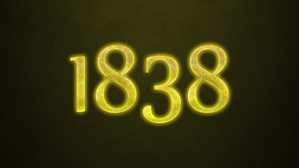 Neon glowing yellow number of 1838 on dark background.