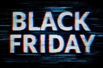 Fototapeta premium Retro VHS-styled Black Friday sale announcement with glitch text effect