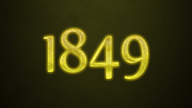 Neon glowing yellow number of 1849 on dark background.