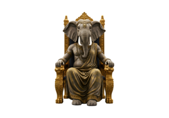 Wise Ganesha Statue on Transparent Background 