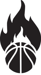Monochrome vector graphic of a flaming basketball