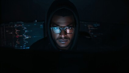 Midnight cyberpunk coder under monitor glow