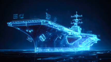 Futuristic Digital Blueprint Aircraft Carrier