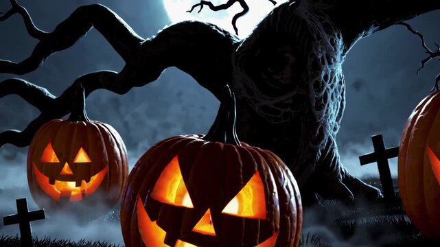 halloween pumpkin on a cemetery