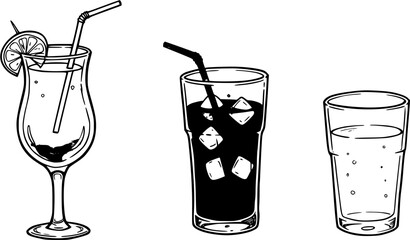 Refreshing Drinks: Illustrated Set of Cocktail, Soda, and Water