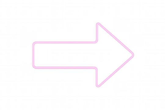 Pink neon light arrow sign glowing, designing web pages, apps, and digital interfaces. Transparent background