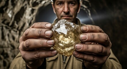Man Holding Gold Treasure in Hands.