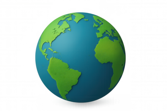 Earth globe representing continents and oceans, showing a 3d world map or environmental concept on transparent background