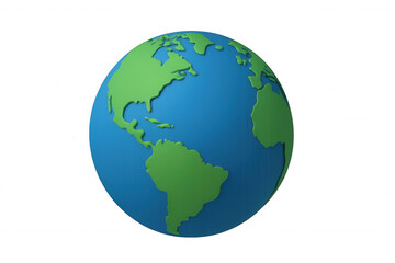 Fototapeta premium Earth globe illustration with continents in green and oceans in blue, presenting america. Transparent background