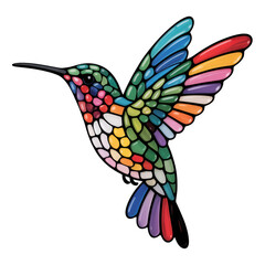 Obraz premium Vibrant Mosaic Hummingbird in Flight Against a transparent background Black Background