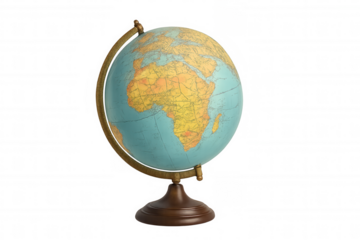 Vintage world globe showing africa on transparent background, symbolizing travel, education, and exploration