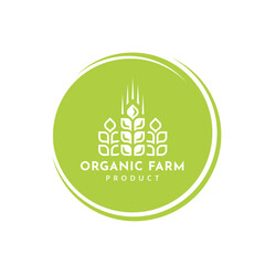 Wheat logo vintage isolated on white background. Label template green for farm with wheat. Round emblem with ears silhouette. Vector Illustration