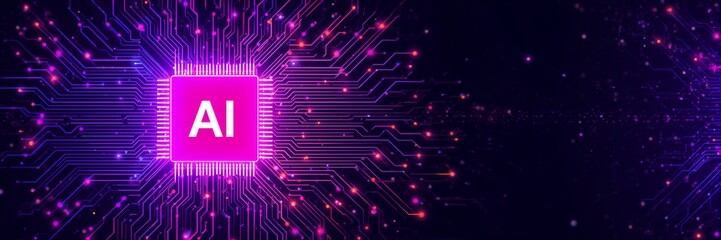 Ai microchip with radiant neon circuit burst