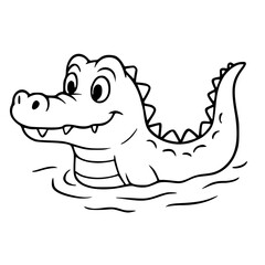 Vector for coloring, cute crocodile cartoon is bathing