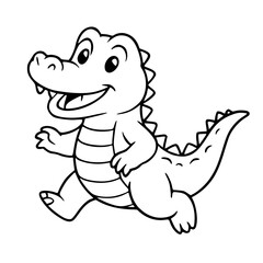 Vector for coloring, cute crocodile cartoon running