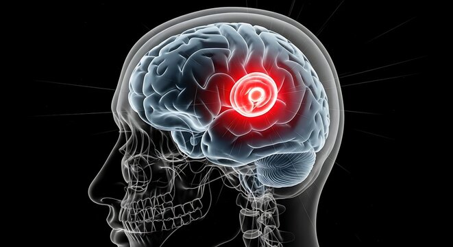 Medical Illustration of Human Brain Highlighting Brain Injury or Pain in Side View