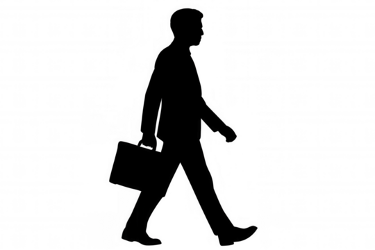 Businessman walking silhouette carrying briefcase, representing career, success, and professional progress, transparent background