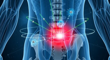 Medical Illustration of Human Lower Back Pain with Sciatic Nerve and Spinal Anatomy